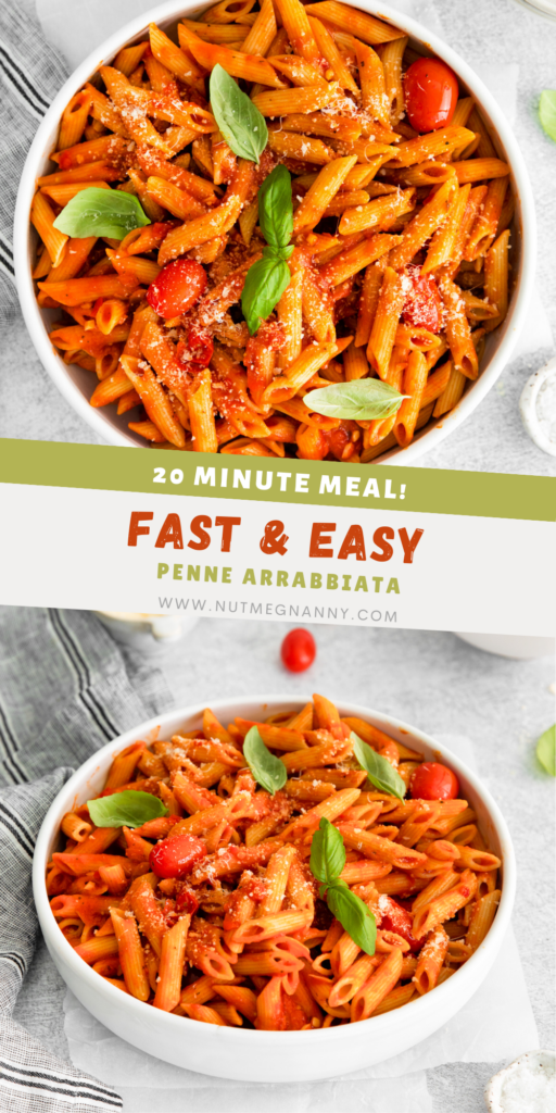 Penne Arrabbiata pin for Pinterest. 