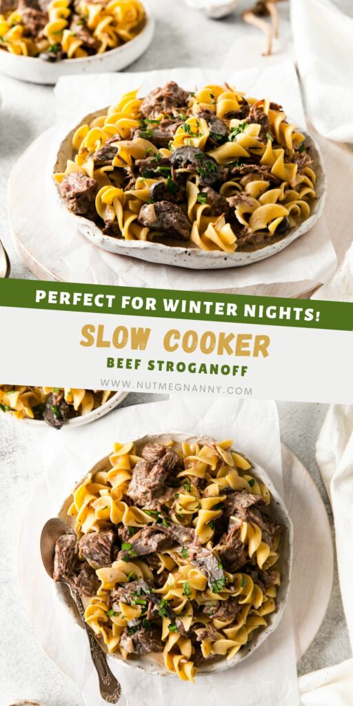 Slow Cooker Beef Stroganoff pin for Pinterest 