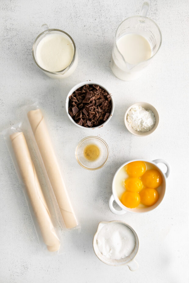 Boston Cream Pie Tarts ingredients on a table.