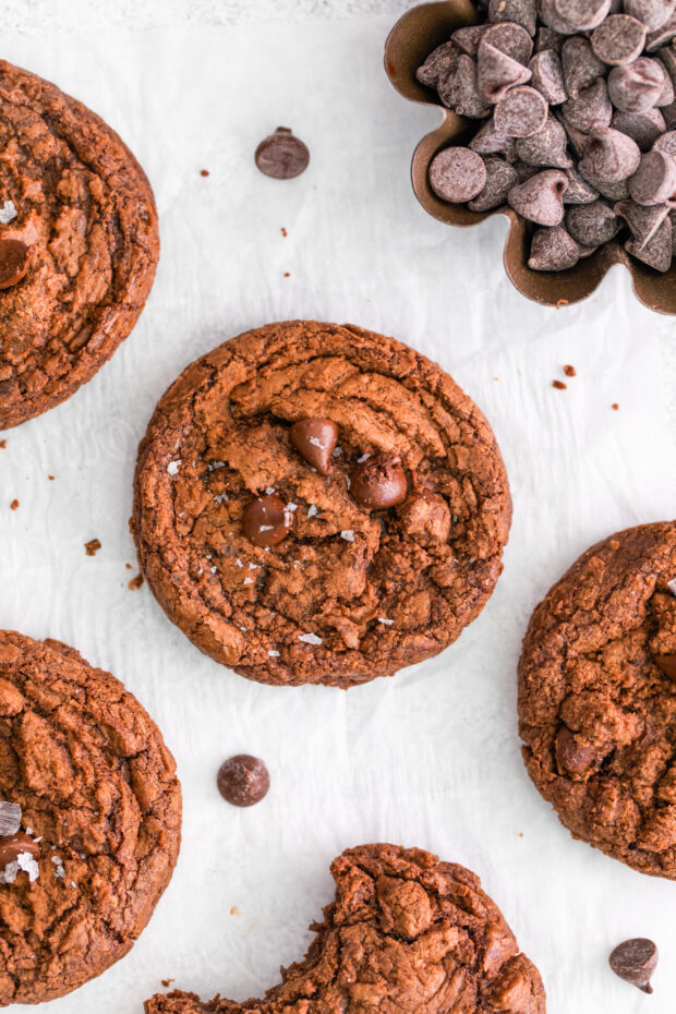 Brownie Mix Cookies sprinkled with sea salt. 