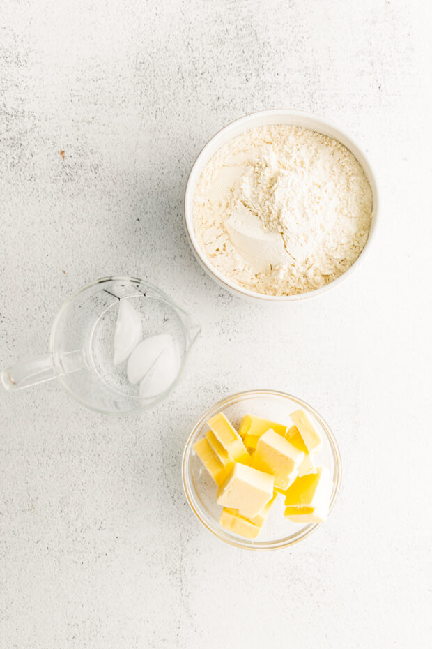 Ingredients for homemade pastry on a table. 