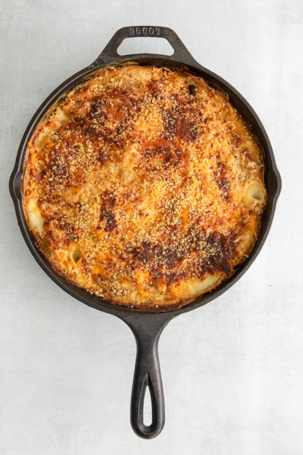 Homemade Scalloped Potatoes cooked in a skillet.