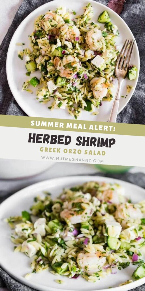Herbed Shrimp Orzo Salad pin for Pinterest.