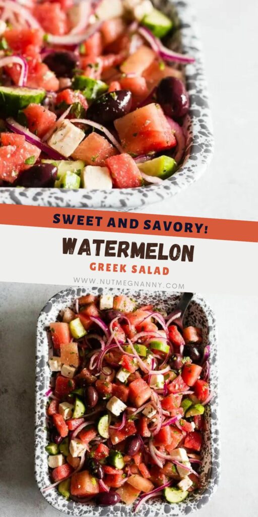 Watermelon Greek Salad pin for Pinterest.