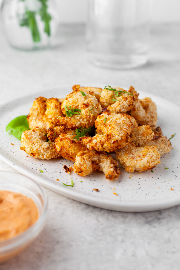 Crispy Air Fryer Shrimp on a plate.