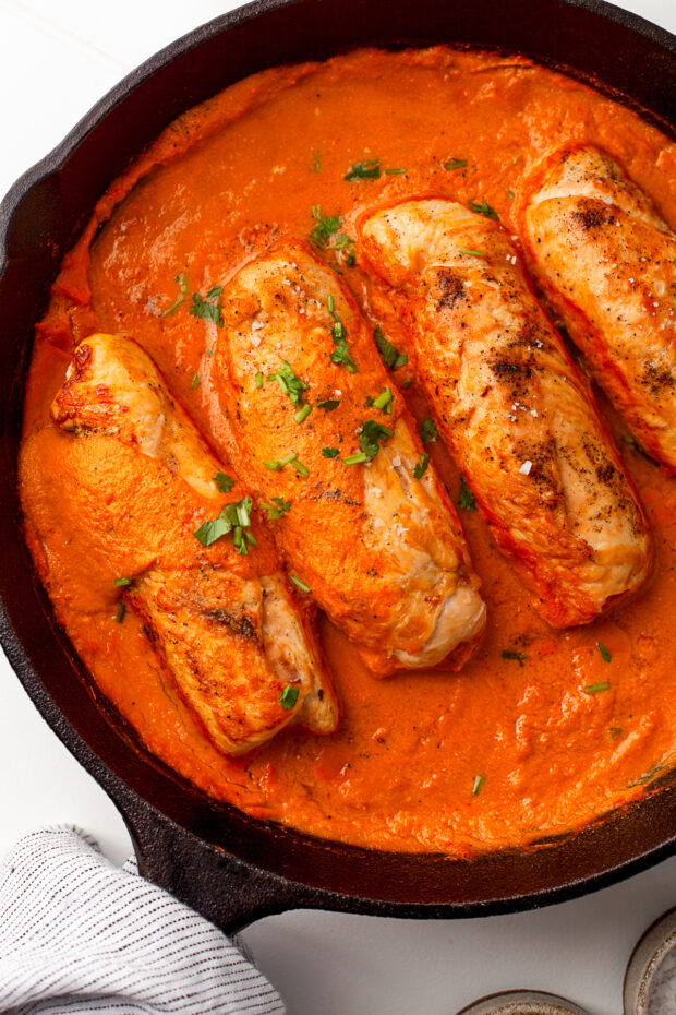 Creamy Chipotle Chicken in a large cast iron skillet. 
