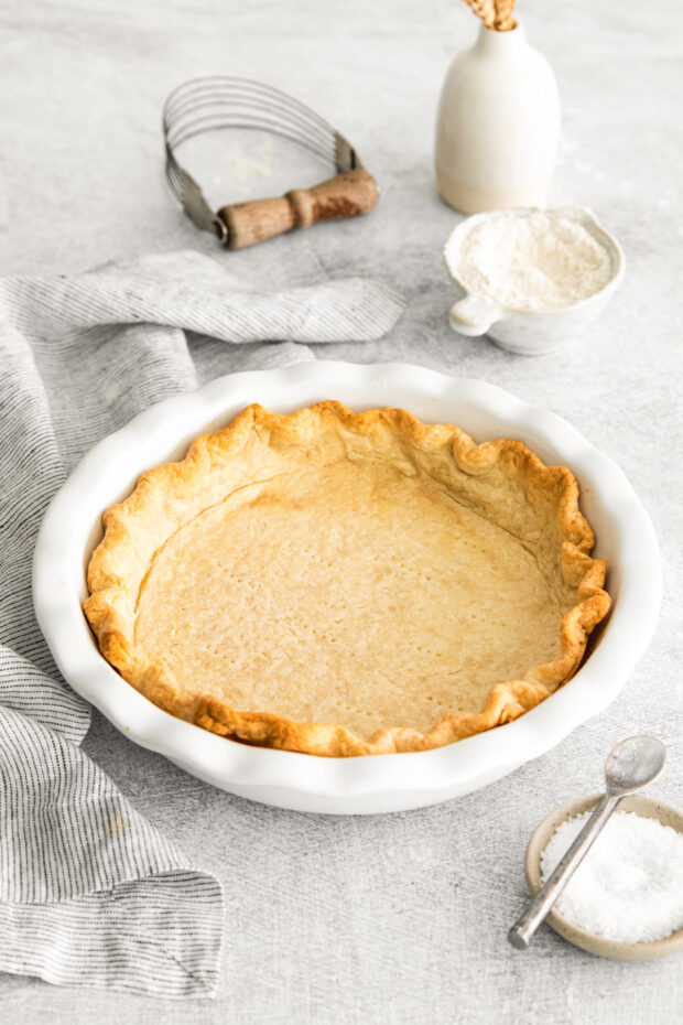 A cooked Homemade Buttery Pie Crust.