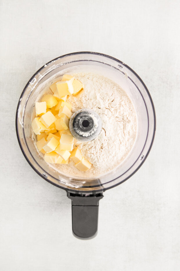 flour with butter in a food processor bowl.