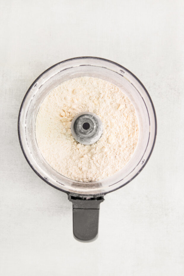 Almost formed dough in a food processor.