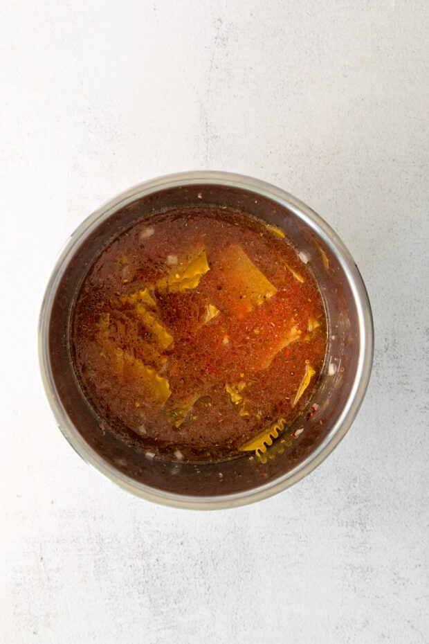 Uncooked soup in the Instant Pot.