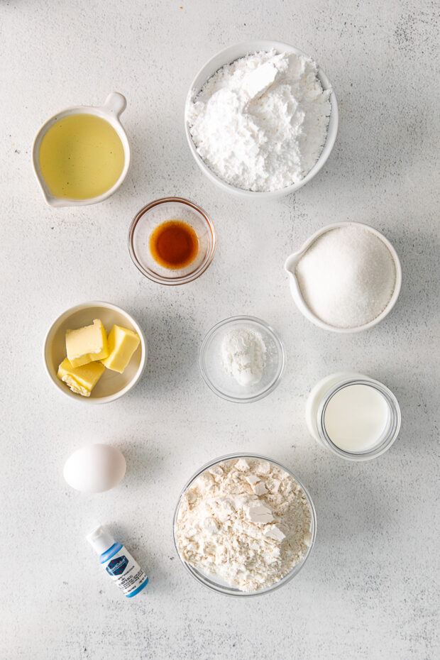 Robin's Egg Baked Donuts ingredients on a table. 