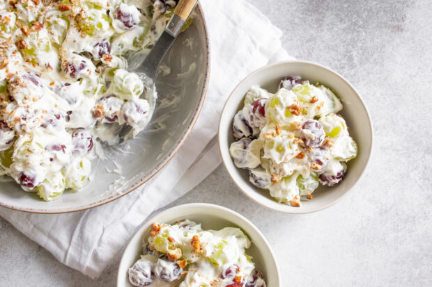 Sweet Grape Salad in a serving bowl and 2 small bowls. 