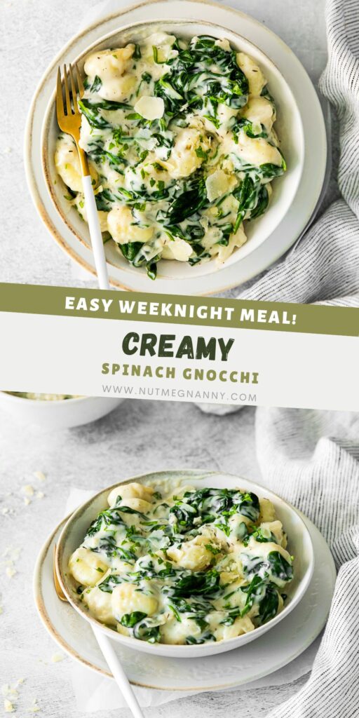 Creamy Spinach Gnocchi pin for Pinterest.