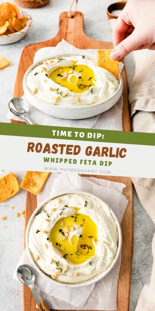 Roasted Garlic Whipped Feta pin for Pinterest.