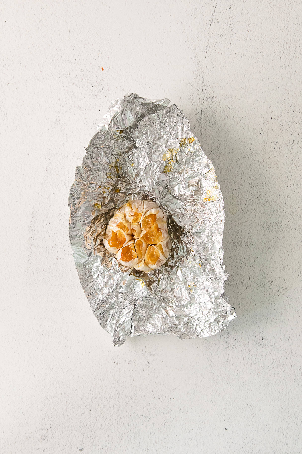 Baked roasted garlic in foil.