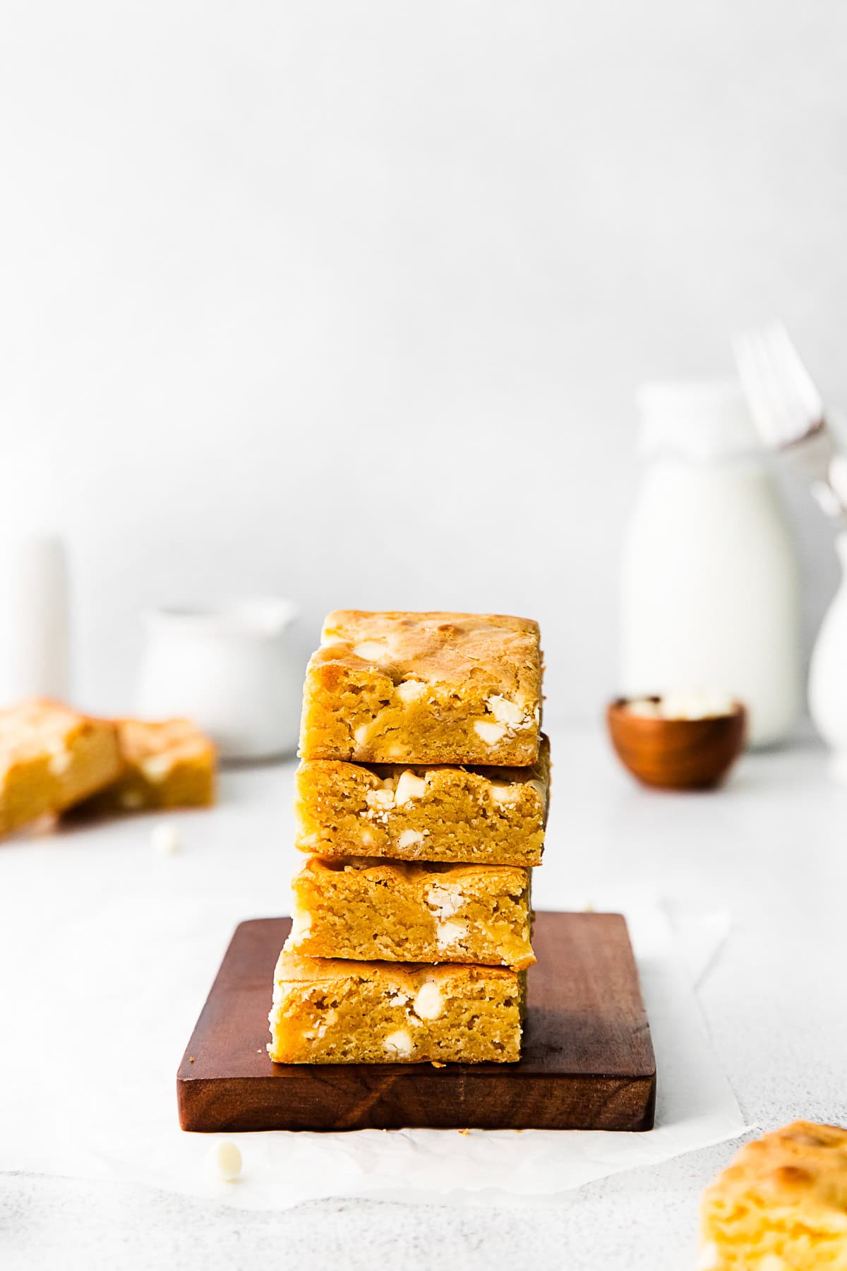 Stacked White Chocolate Chip Blondies. 