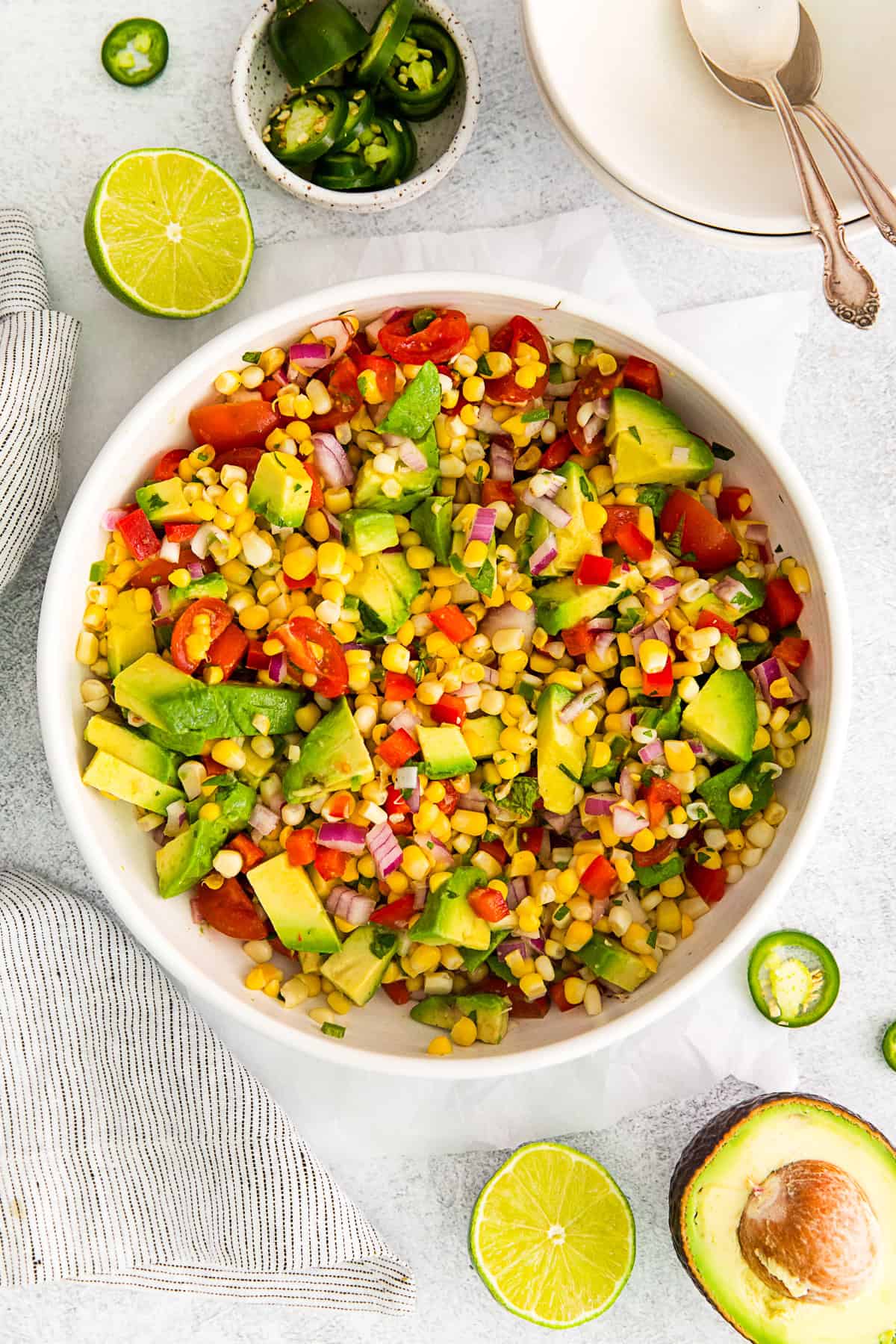 Avocado Corn Salad in a bowl. 