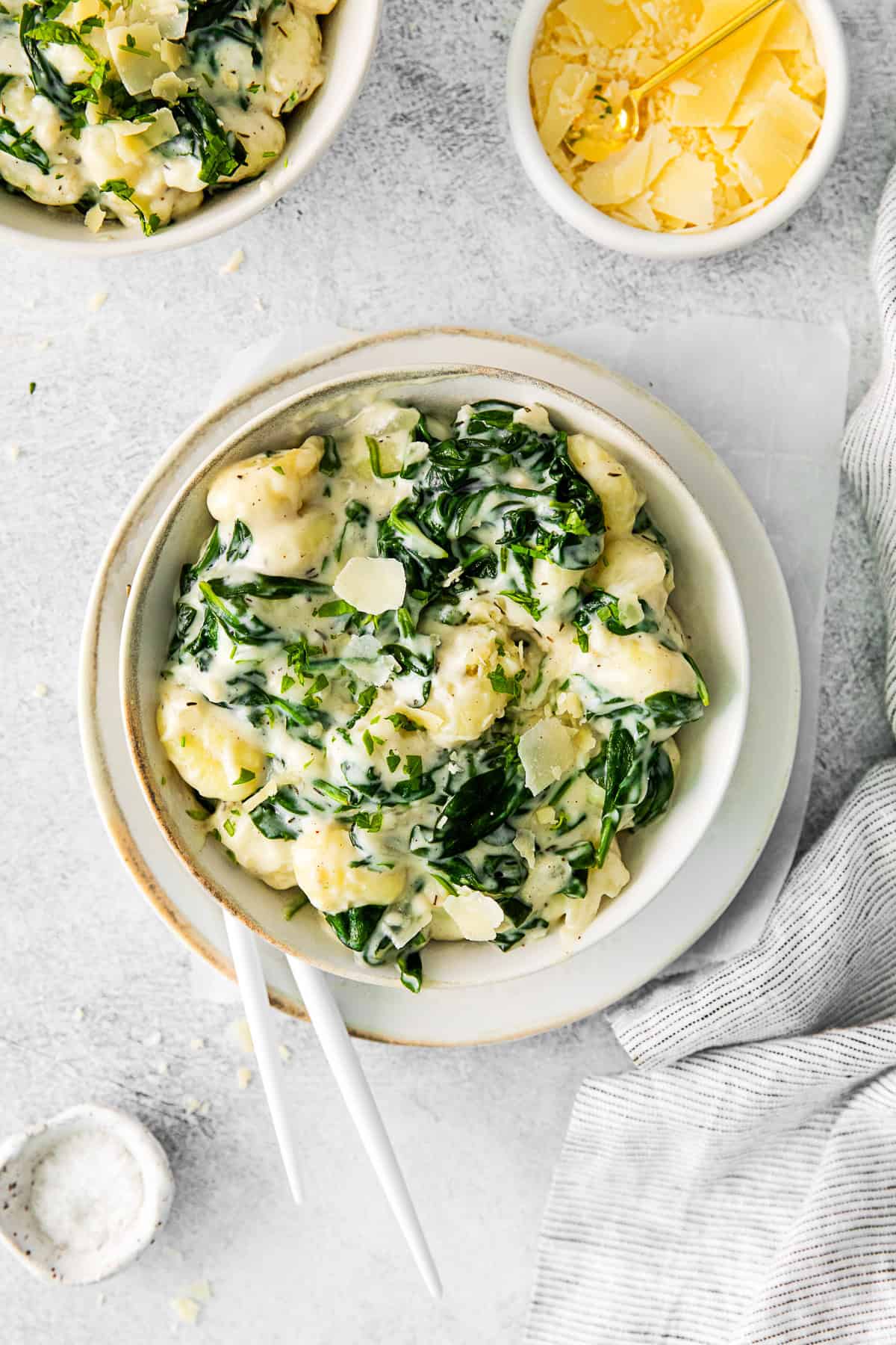 Creamy Spinach Gnocchi in a bowl.