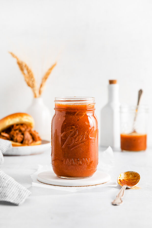 Easy BBQ Sauce in a glass jar.