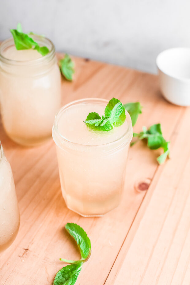 Frozen Mint Julep garnished with mint. 