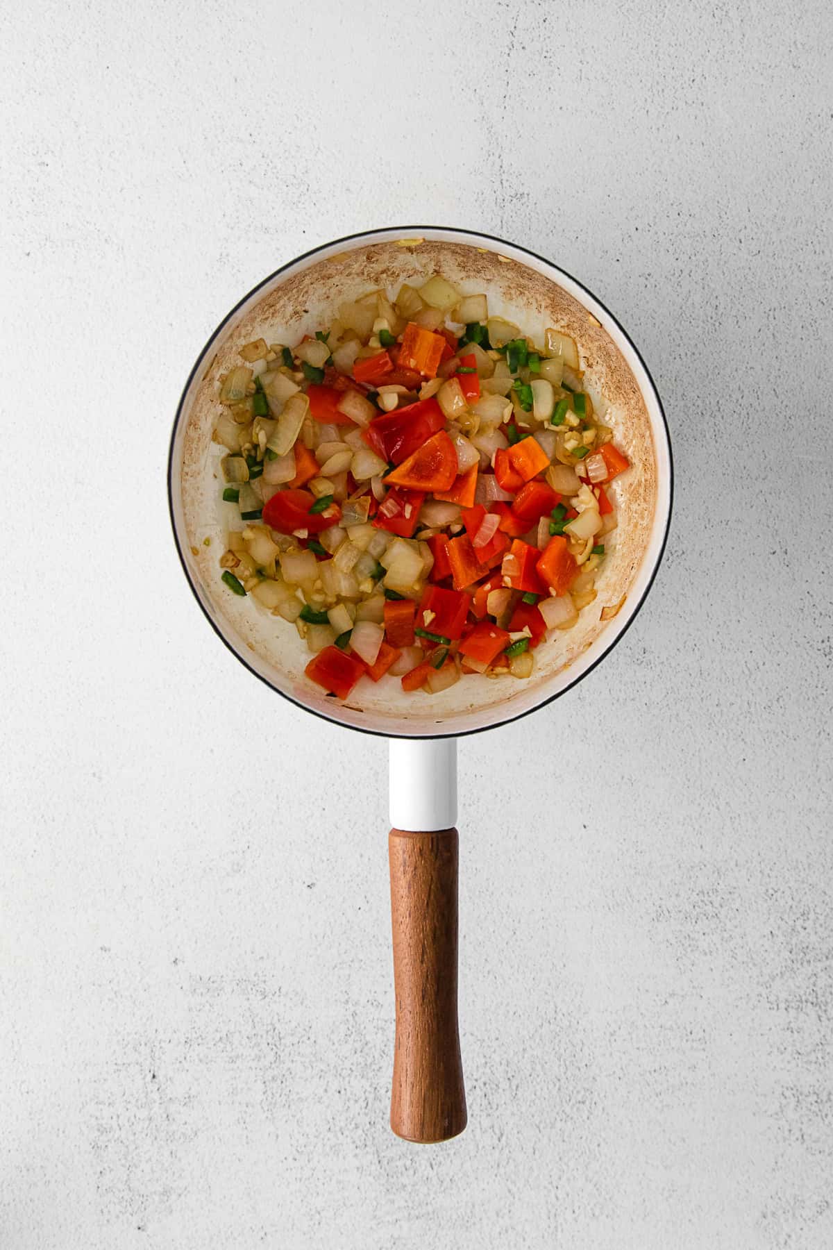 Cooked vegetables in a pot. 