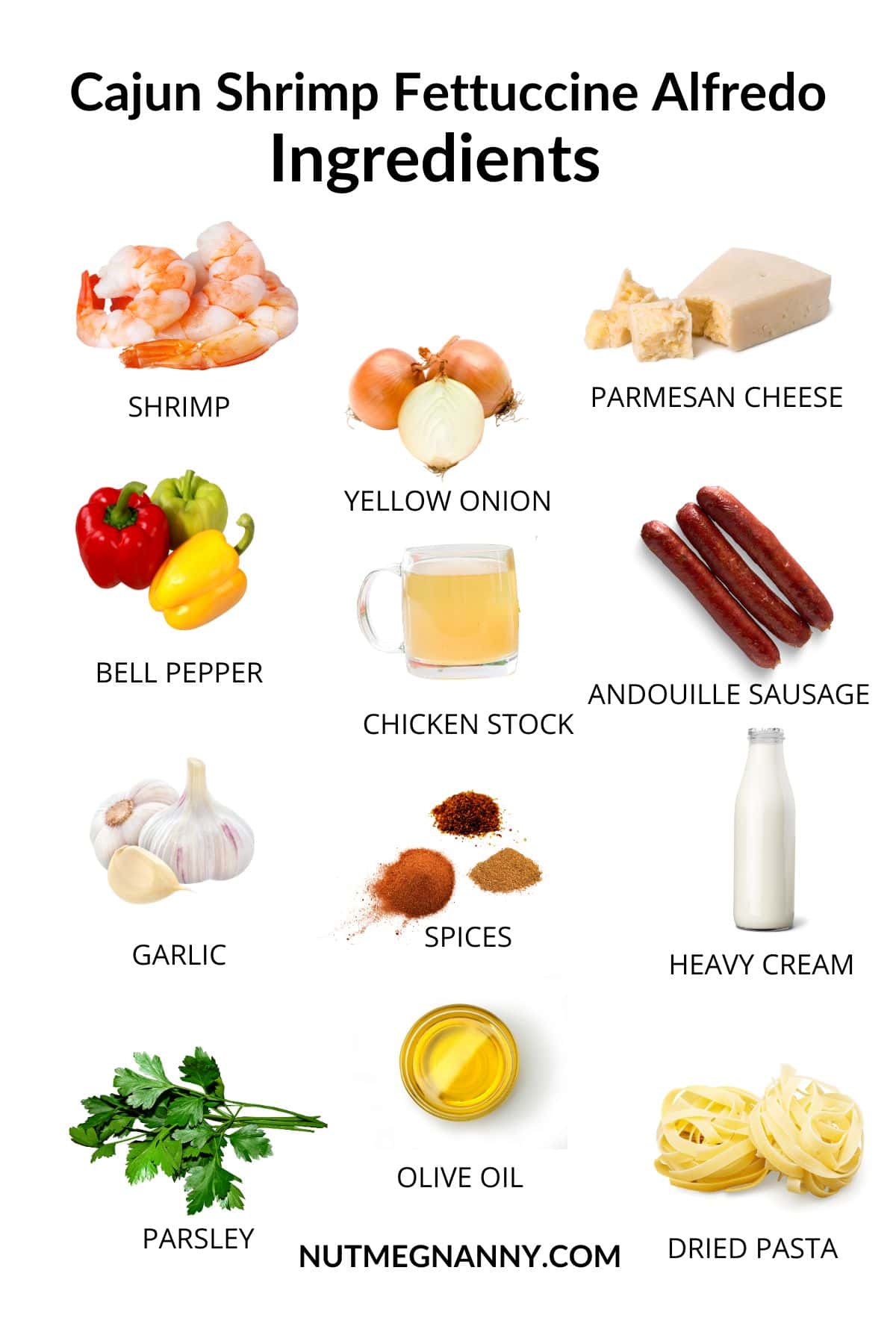 Cajun Shrimp Fettuccine Alfredo ingredients picture. 