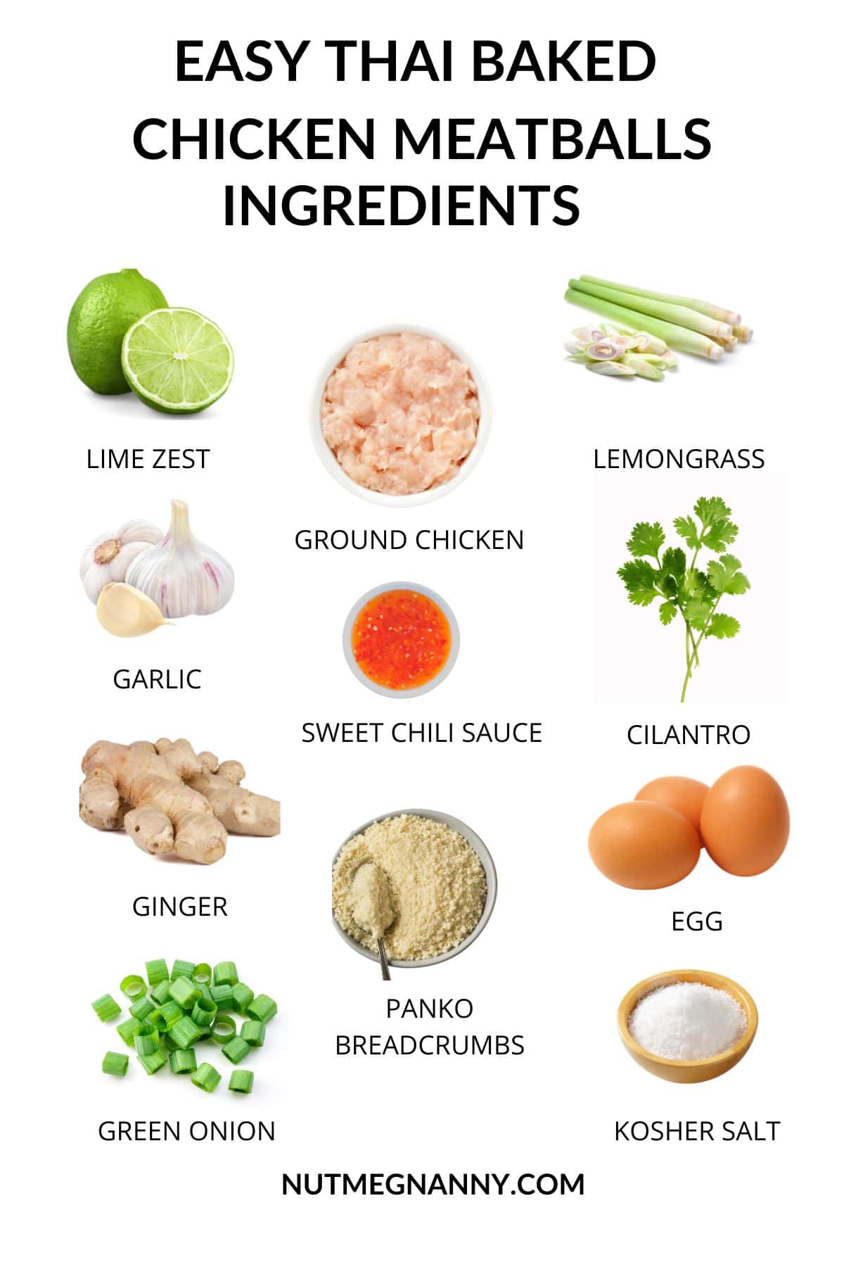 Easy Thai Baked Chicken Meatballs ingredients list.