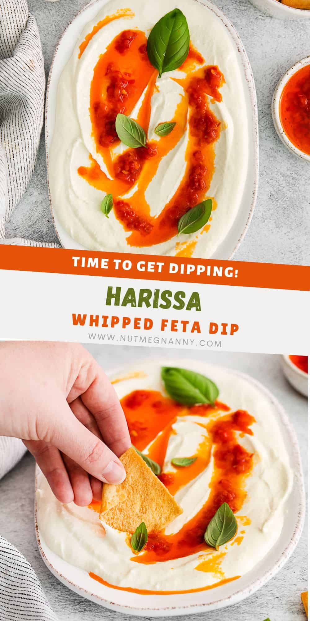 Harissa Whipped Feta pin for Pinterest. 