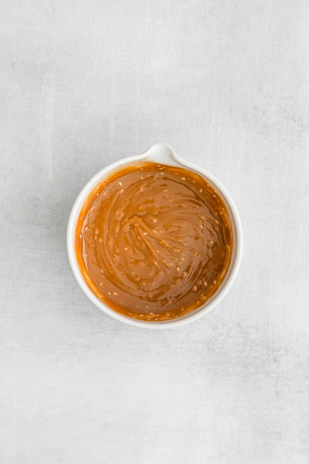Spicy tahini soy sauce in a bowl. 