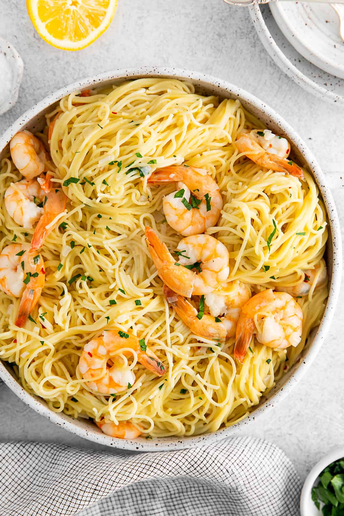 Instant Pot Shrimp Scampi in a serving bowl. 