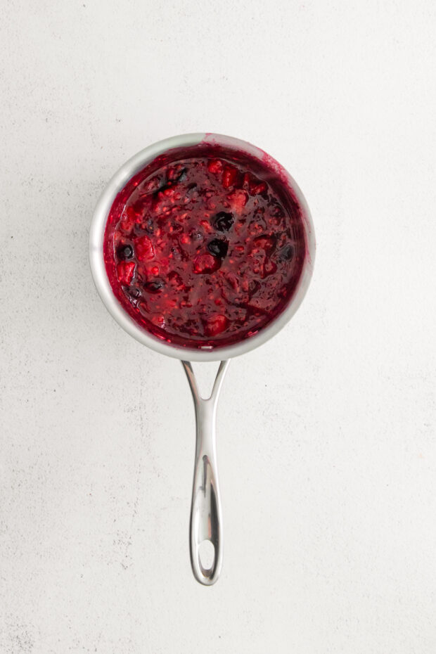 Berry sauce in a saucepot. 