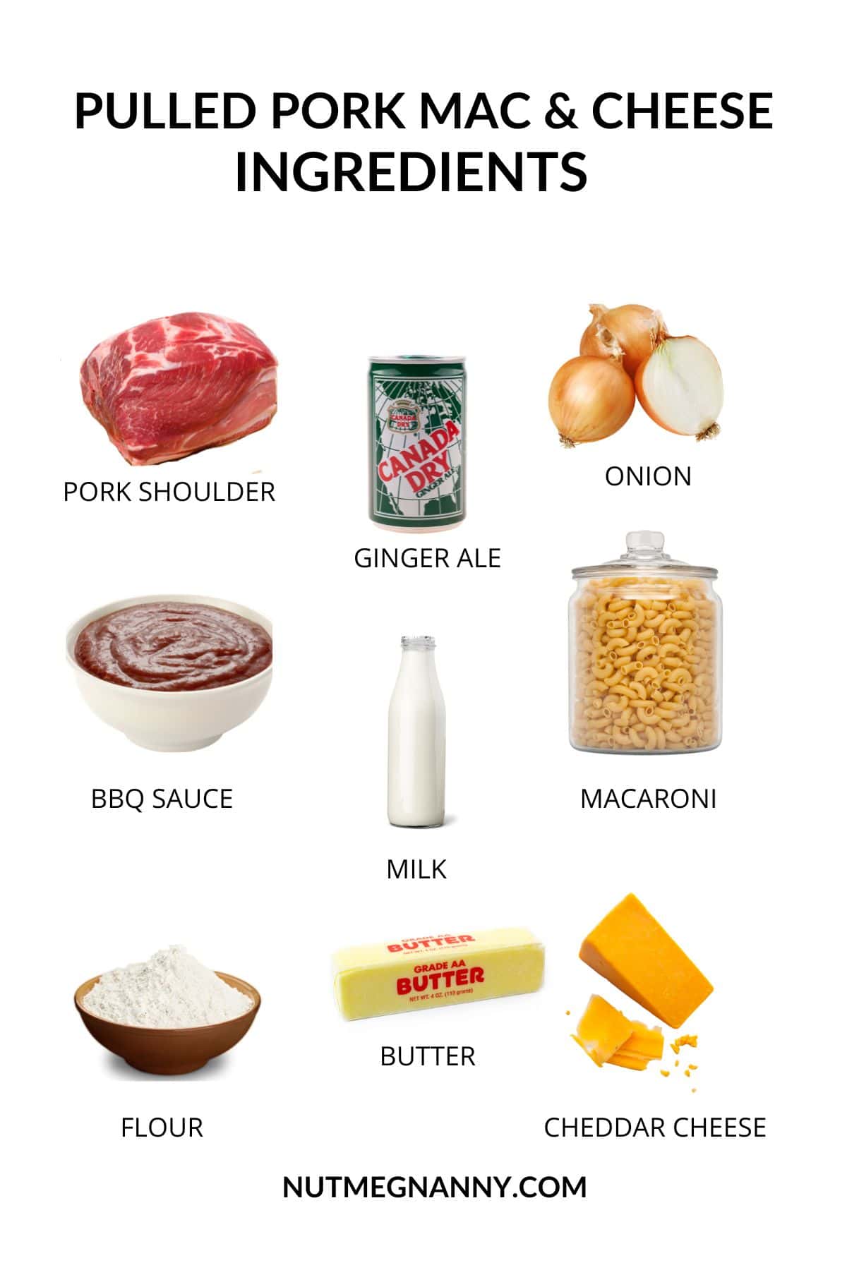 Pulled Pork Mac and Cheese ingredients photo. 