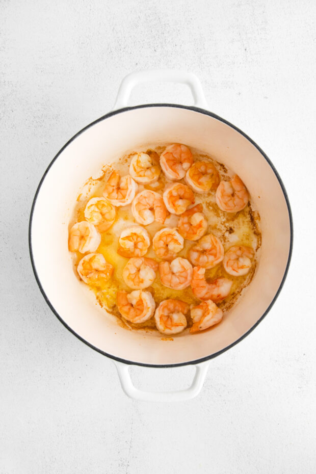 Cooked shrimp in a pot. 