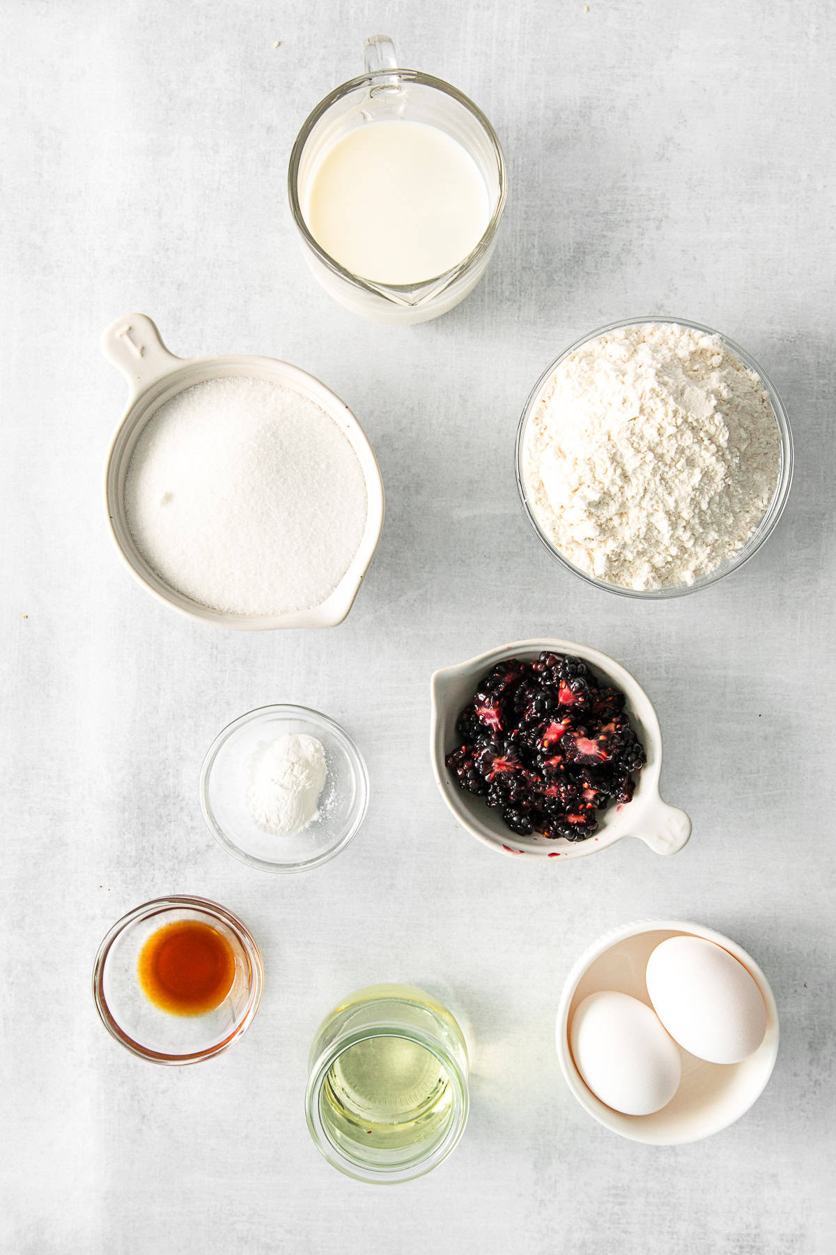 Blackberry Cupcake ingredients on a table.