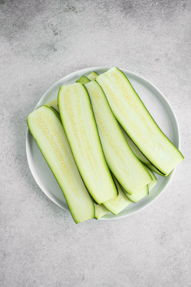 Thinly sliced zucchini. 