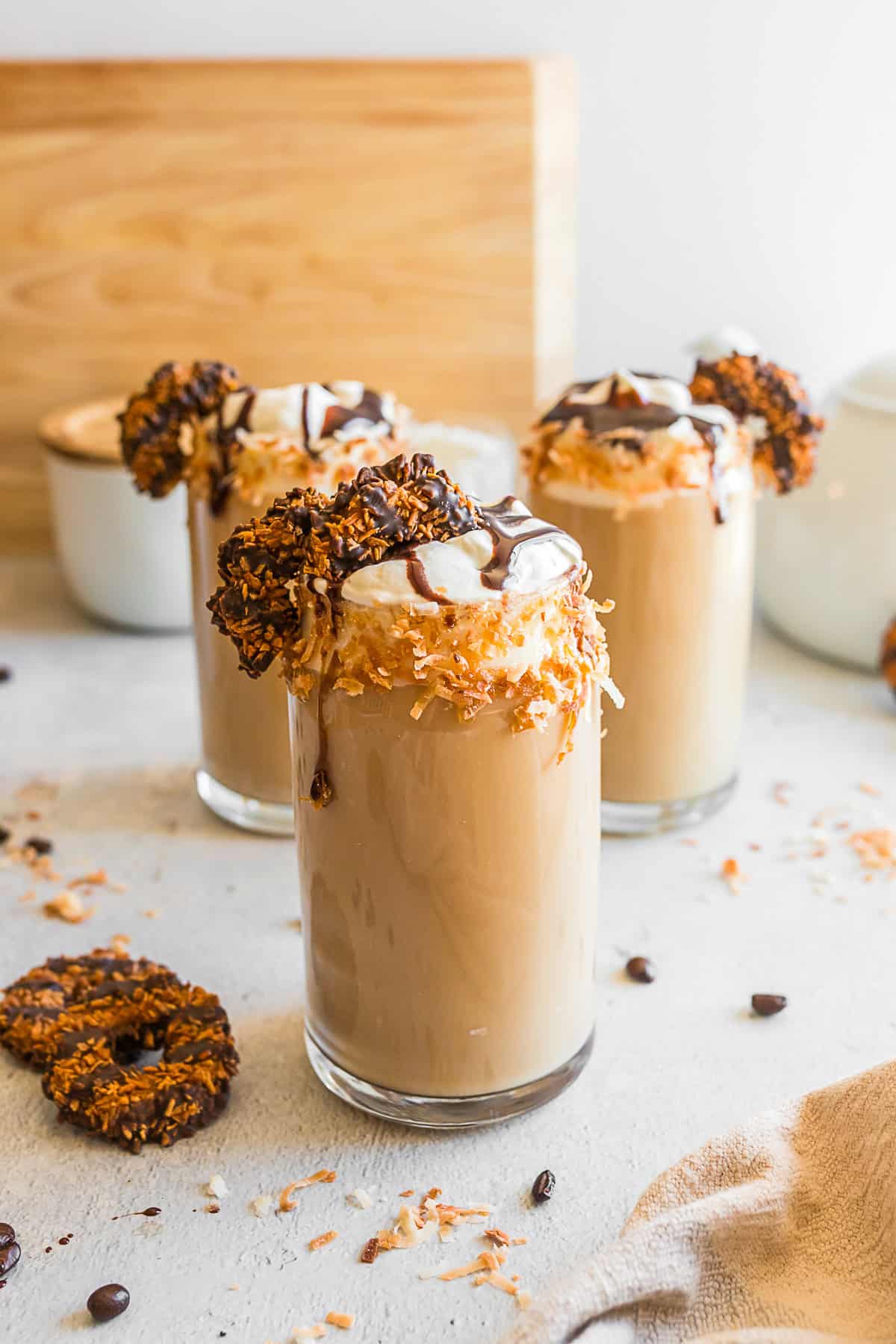 Samoas Iced Coffee on a table.