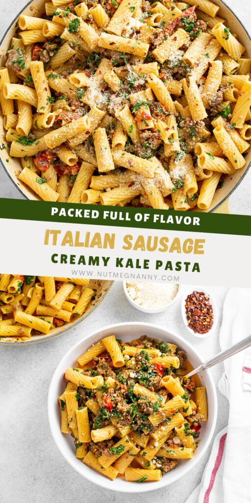 Italian Sausage Kale Pasta pin for Pinterest. 