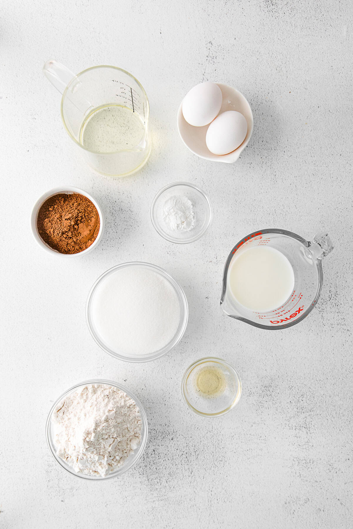 Chocolate cake ingredients on a table. 