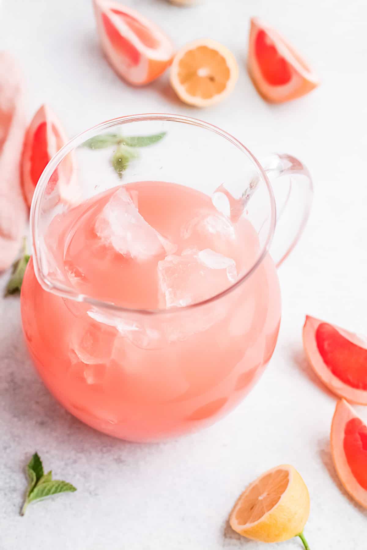 A pitcher of paloma cocktail. 