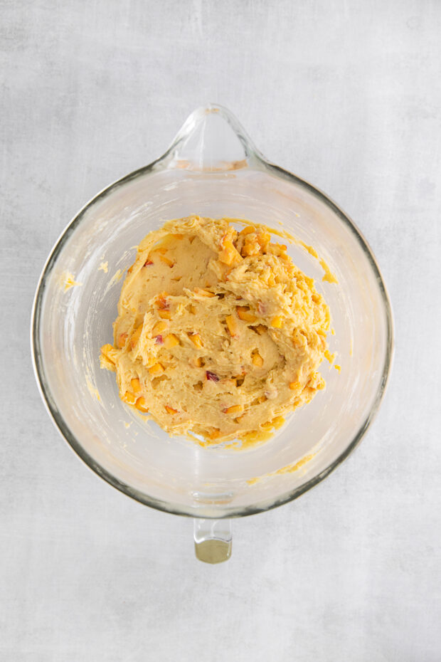 Pound Cake batter with peaches. 