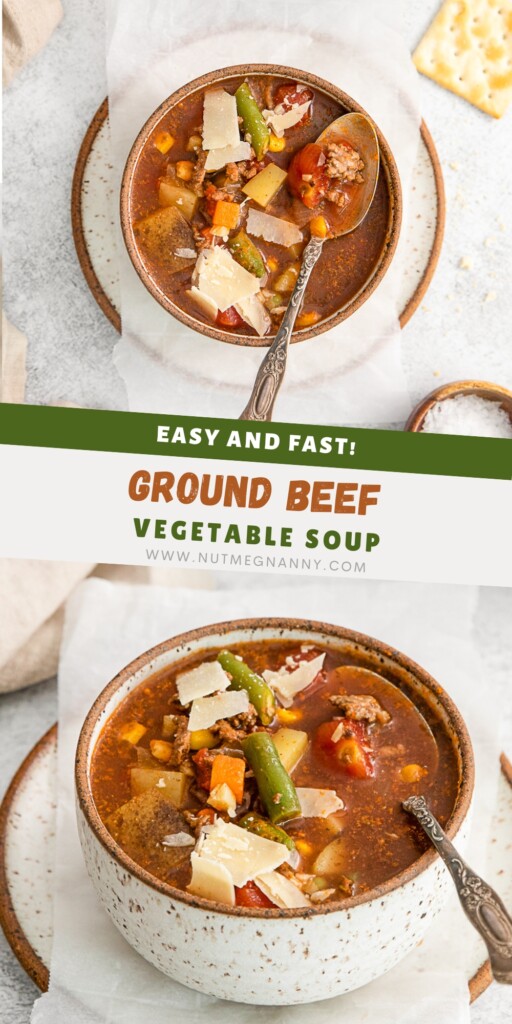 Vegetable Beef Soup pin for Pinterest. 