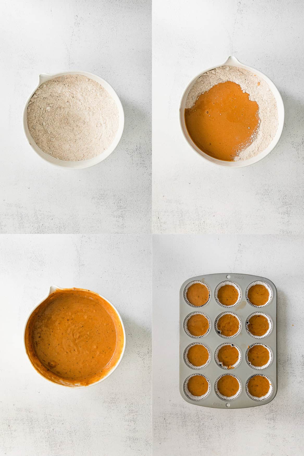 A collage of Pumpkin Spice Latte Cupcakes being made. 