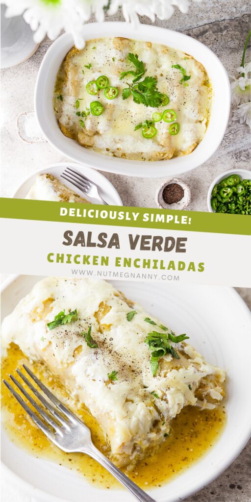 Salsa Verde Chicken Enchiladas pin for Pinterest. 