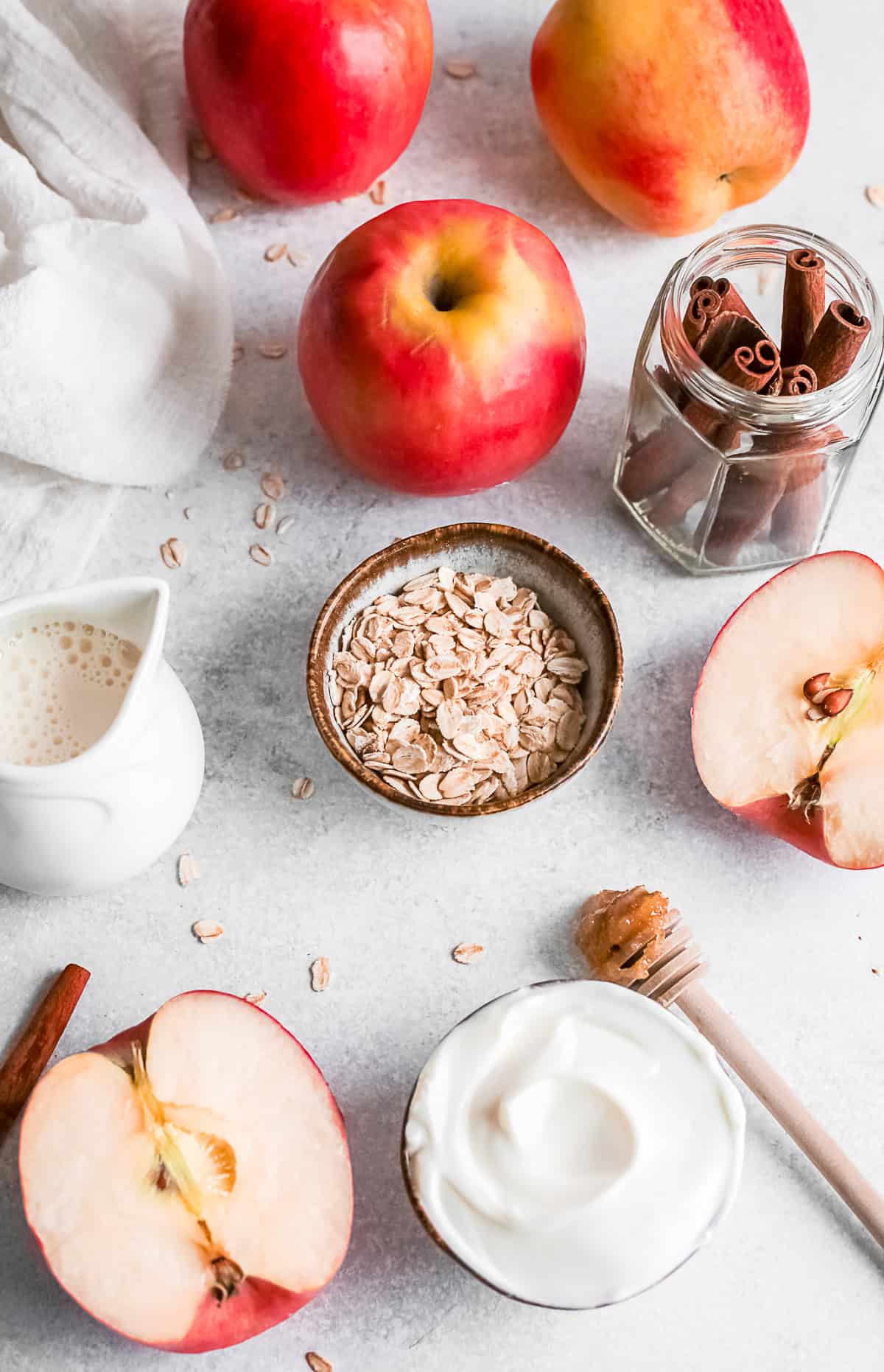 Apple Pie Smoothie ingredients on a table.