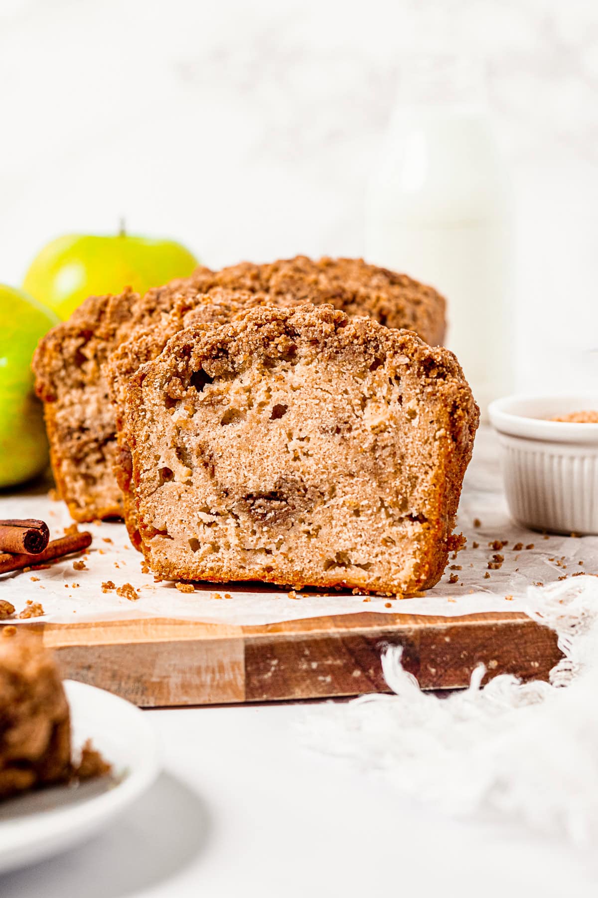 Apple Streusel Bread sliced to show layers.