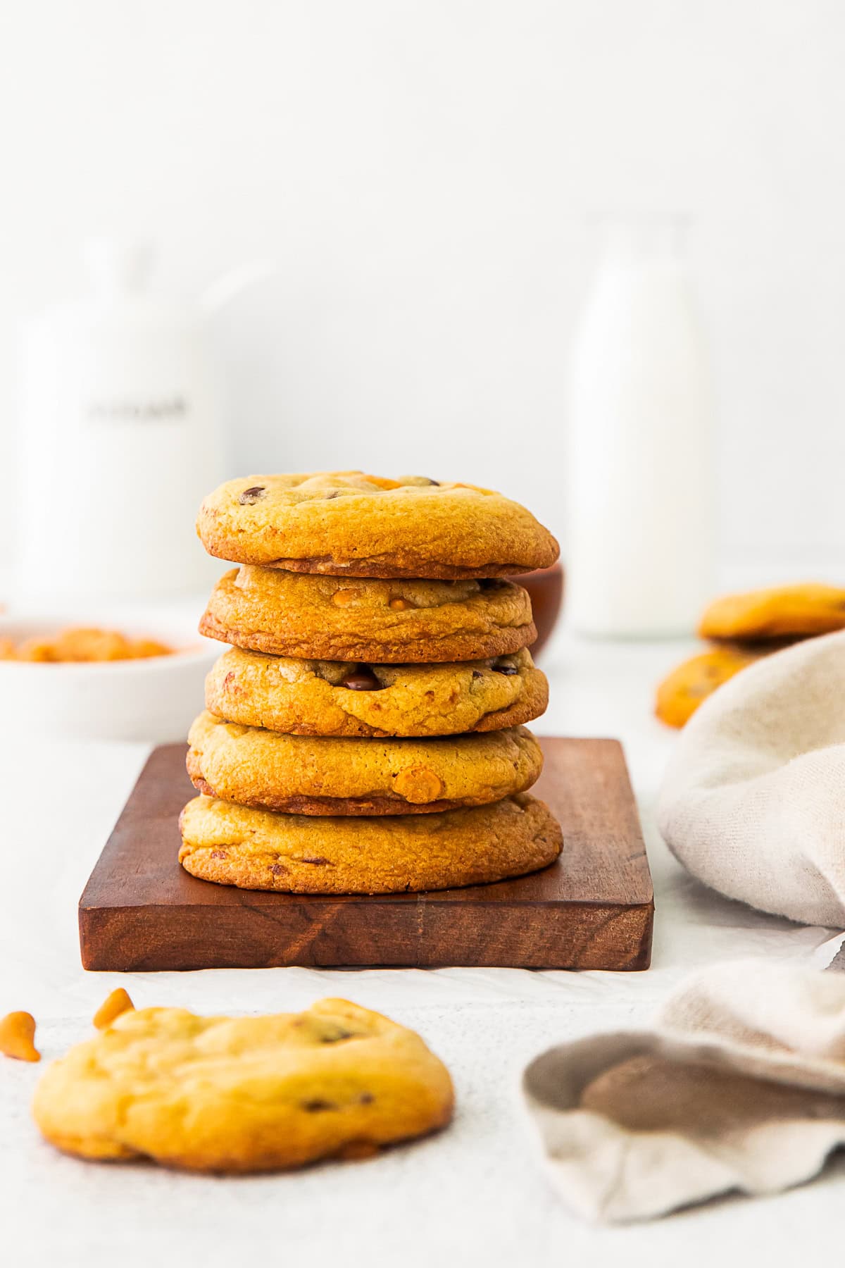 A stack of Butterscotch Chocolate Chip Cookies. 