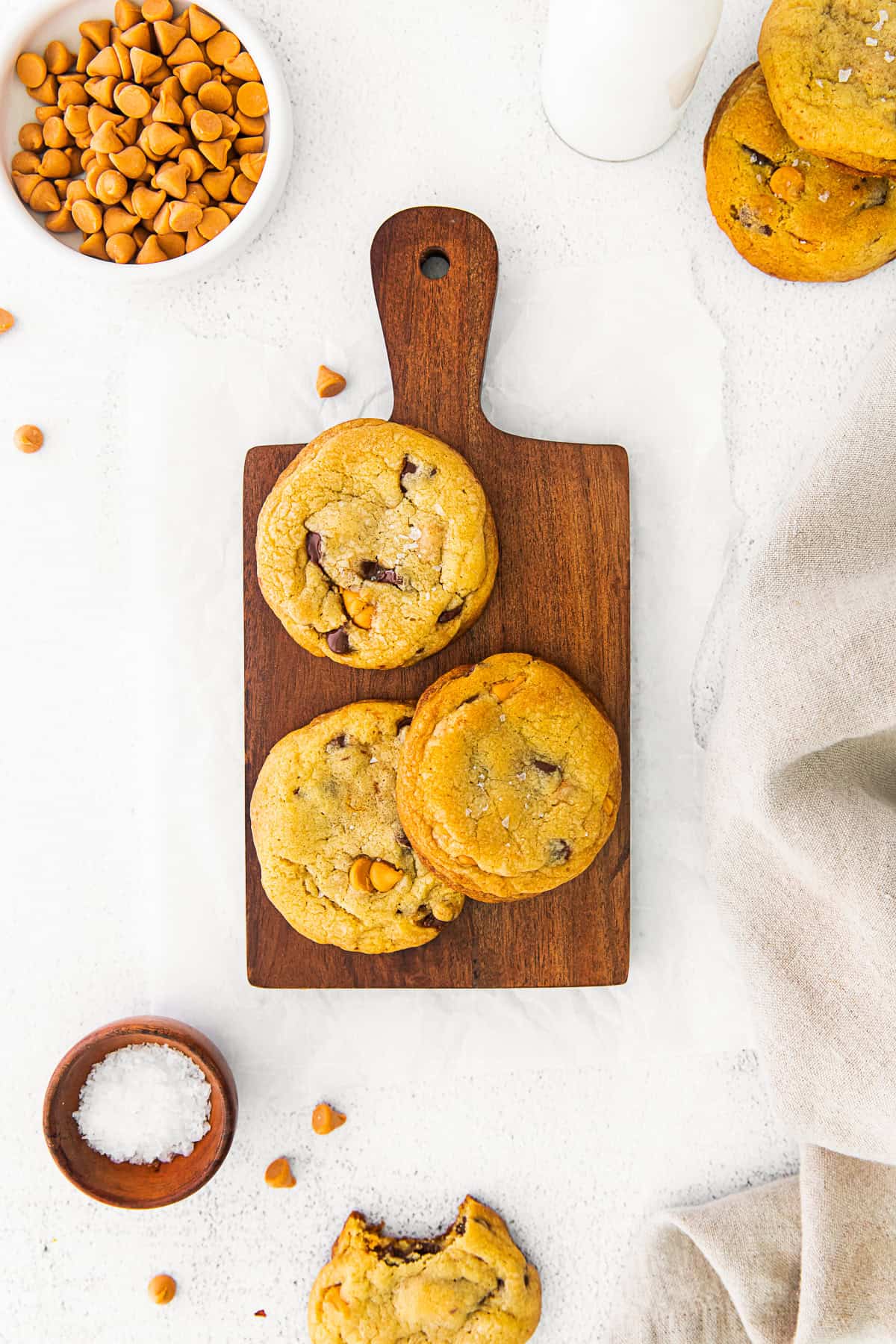 Butterscotch Chocolate Chip Cookies on a serving board. 