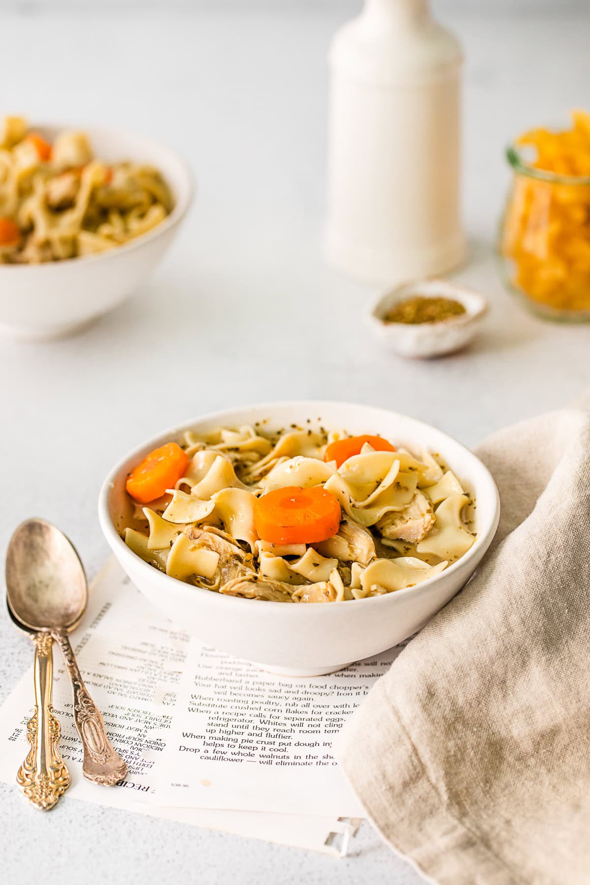 Instant Pot Chicken Noodle Soup in a white bowl.