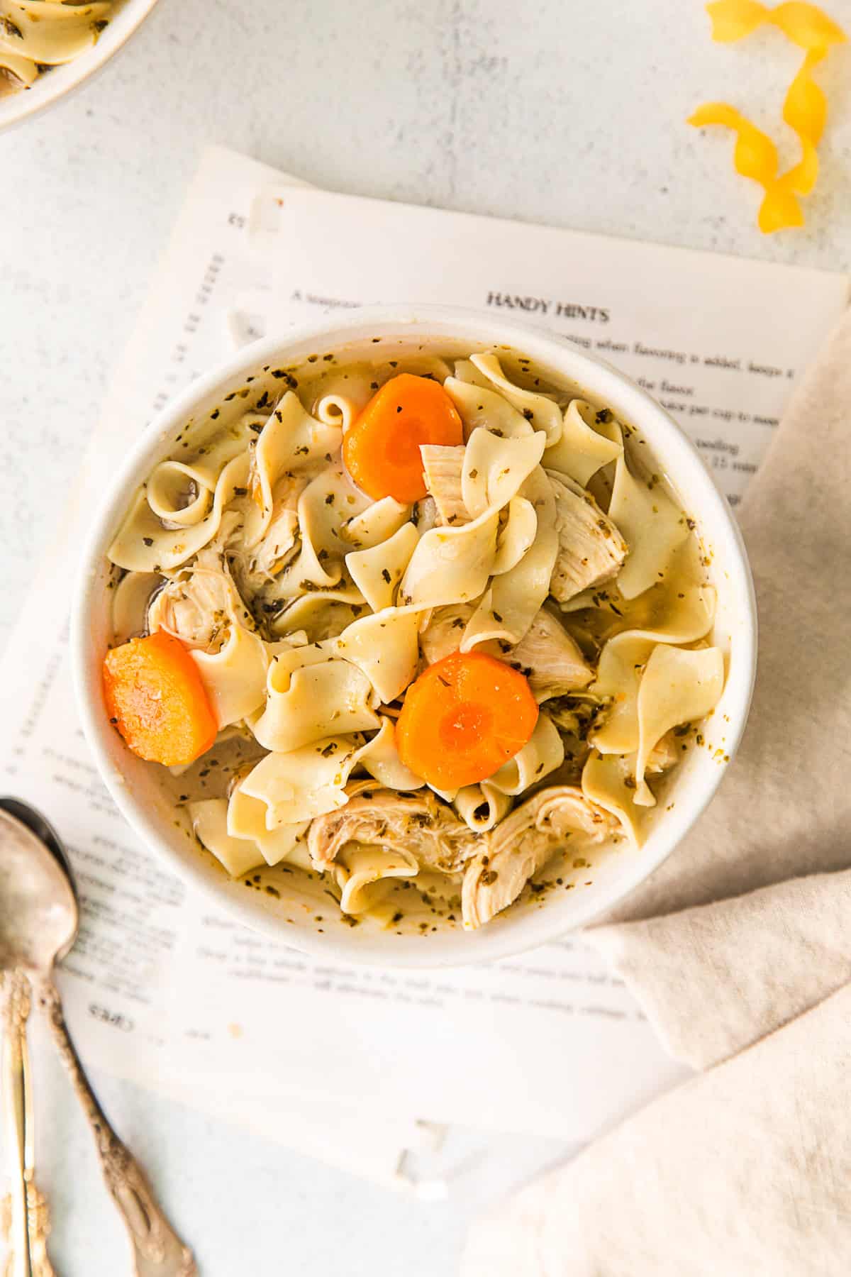 Instant Pot Chicken Noodle Soup in a large soup bowl.