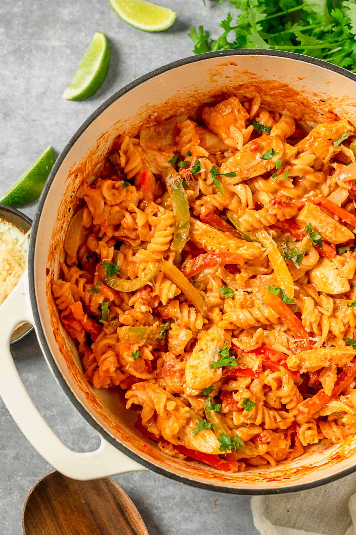 One Pot Chicken Fajita Pasta in a large pot. 